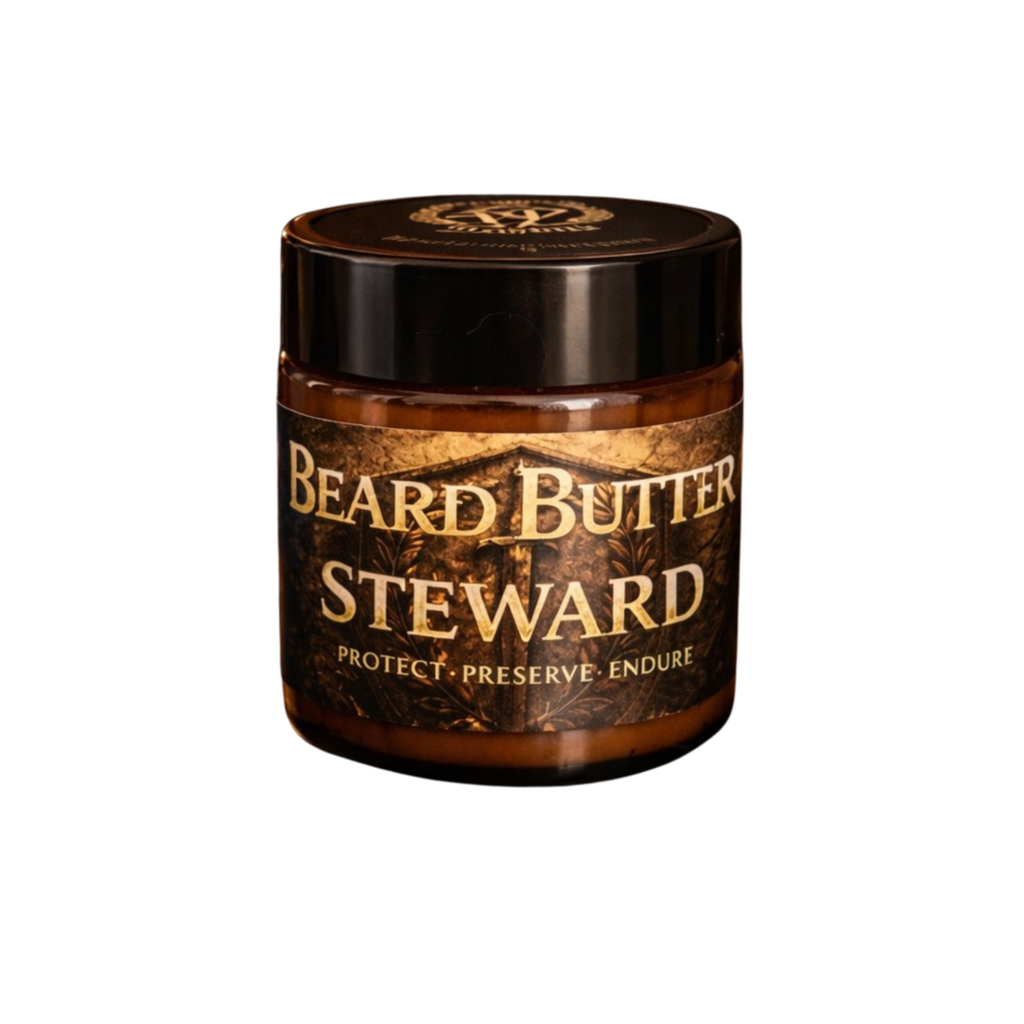 Jar of Steward Beard Butter on a white background